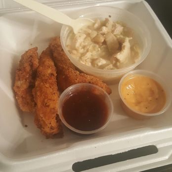 Strip's Chicken - Letter A- 3 piece with white chicken chili, secret sauce, and strawberry bbq - Chicken Shop Near Me - Olathe, Kansas Strip's Chicken - Letter A- 3 piece with white chicken chili, secret sauce, and strawberry bbq - Chicken Shop Near Me - Olathe, Kansas
