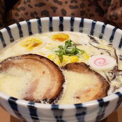 Koi Sakana Ramen - Hokkaido Ramen - Milky Pork Broth, Pork, Egg, Corn, Scallions, Dry Mushroom, and Narutomaki.
