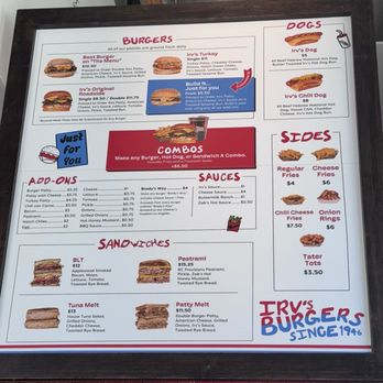 Irv's Burgers - Menu - Burgers Near Me - Torrance, California