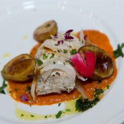 Plated by Amina - Chicken* charred onions* potatoes * mint chimichurri* romesco *