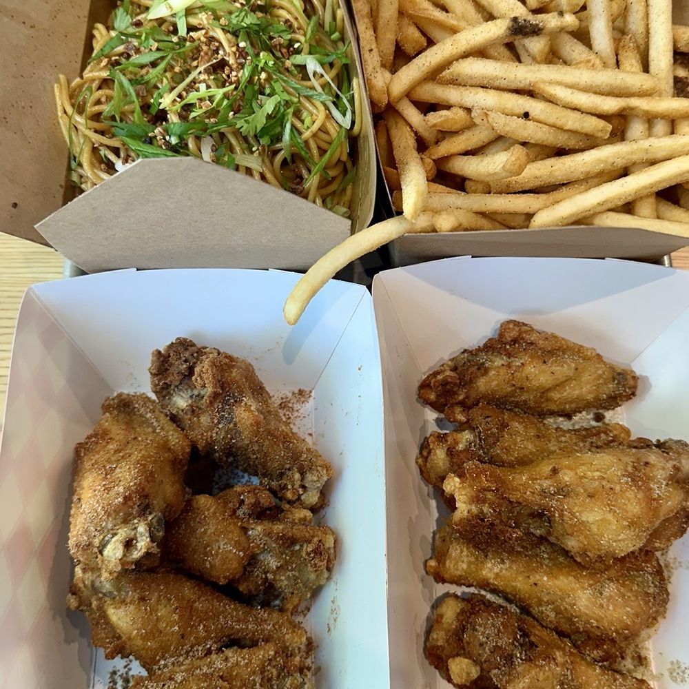 Shlap Muan - Cambodian Dirt & Spicy Cambodian Dirt wings + fries and garlic noodles. ( ^_^)b - Cambodian Near Me - Monrovia, California