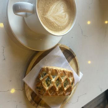 Cafe 9 - Spinach cheese pastry and salted caramel latte - Coffee & Tea Near Me - Astoria, New York