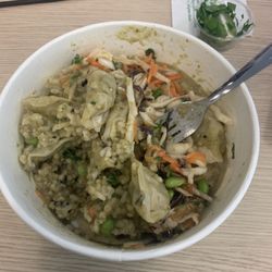 Abokado - Thai green curry bowl with brown rice and vegetable gyoza