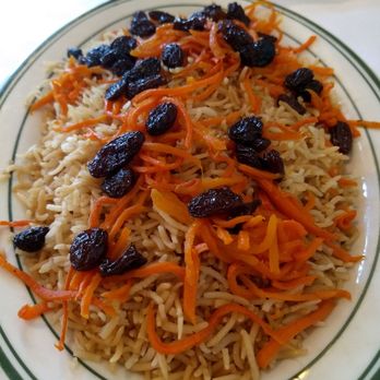 Kabul House - Afghan rice comes with the vegetarian platter (included in $14 price). Very good! - Afghan Near Me - Evanston, Illinois