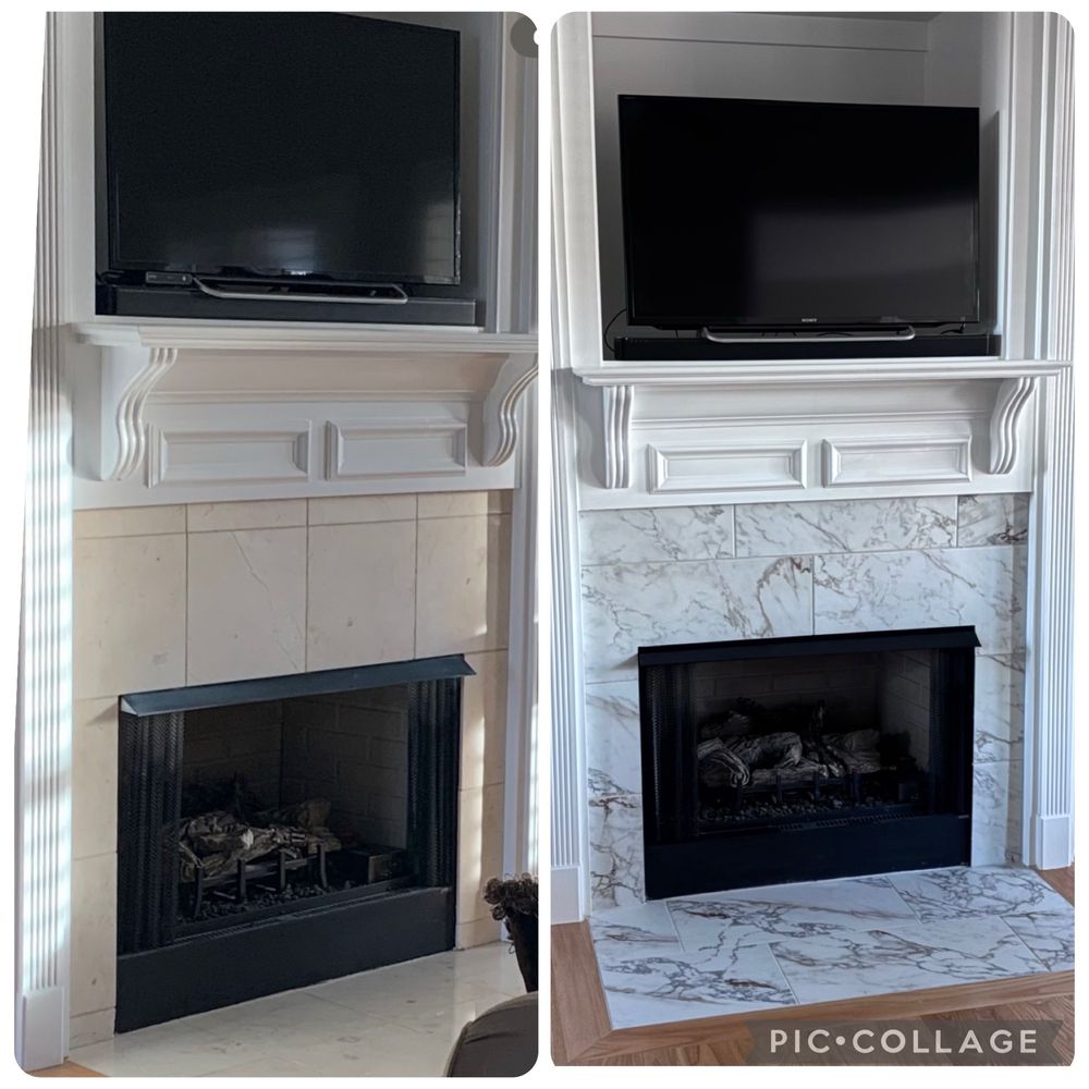 TruCon Construction - Before and after of the tile on the fireplace. - General Contractors Near Me - Murfreesboro, Tennessee TruCon Construction - Before and after of the tile on the fireplace. - General Contractors Near Me - Murfreesboro, Tennessee