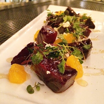 Carson Kitchen - roasted young beets with pistachio, mandarin orange slices and goat cheese at $8 to offset the naughtiness that is bacon jam - New American Near Me - Las Vegas, Nevada