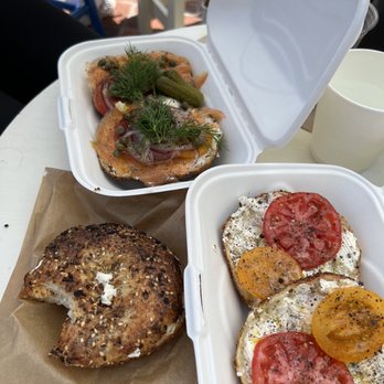 Courage Bagels - Cream cheese, tomato and salmon. - Bagels Near Me - Los Angeles, California