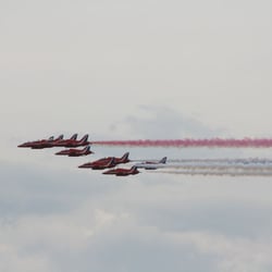 Spitfire and Hurricane Memorial - Red Arrows flying by