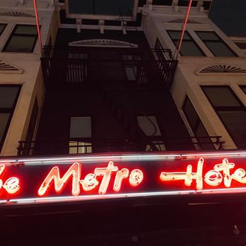 The Metro Hotel - The Metro Hotel's iconic neon sign at night. - Hotels Near Me - San Francisco, California The Metro Hotel - The Metro Hotel's iconic neon sign at night. - Hotels Near Me - San Francisco, California