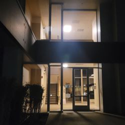 DARK OUTSIDE. I saw the lights on the left corner side of the second floor building on, then turned off 10 min later.