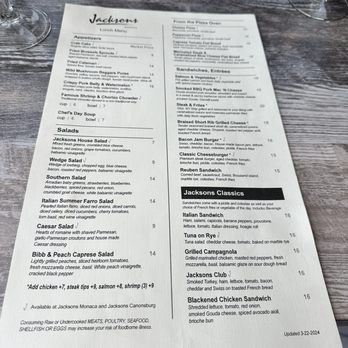 Jacksons Restaurant + Bar - Menu - New American Near Me - Monaca, Pennsylvania