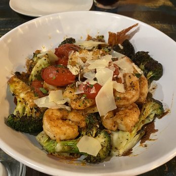 Succotash Southern and Creole Kitchen - Chef creation appetizer on the house! Roasted broccoli and shrimp were delicious. - Southern Near Me - Durham, North Carolina