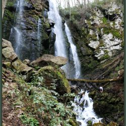 Lee Falls Trailhead - FOR SCALE... can you see the two humans in this picture? One is standing and the other is bent over.