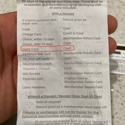 Clearly you can get your return in cash if you made a debit card purchase and have your original receipt. Very bad customer service. Clearly you can get your return in cash if you made a debit card purchase and have your original receipt. Very bad customer service.