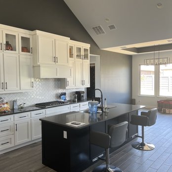 Spray Tex Painting - Kitchen island, beam and accent wall - Painters Near Me - Denton, Texas Spray Tex Painting - Kitchen island, beam and accent wall - Painters Near Me - Denton, Texas