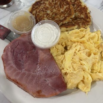 Cherries & Berries - Potato pancakes, ham, and scrambled eggs. - Breakfast & Brunch Near Me - Chesterton, Indiana Cherries & Berries - Potato pancakes, ham, and scrambled eggs. - Breakfast & Brunch Near Me - Chesterton, Indiana
