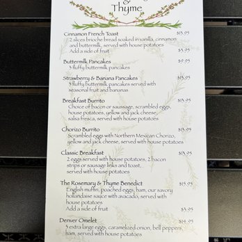 Rosemary and Thyme Cafe - Menu - Breakfast & Brunch Near Me - San Diego, California