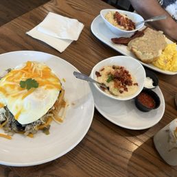 Biscuit & Gravy Huevos Rancheros Loaded Bacon Gouda Grits
