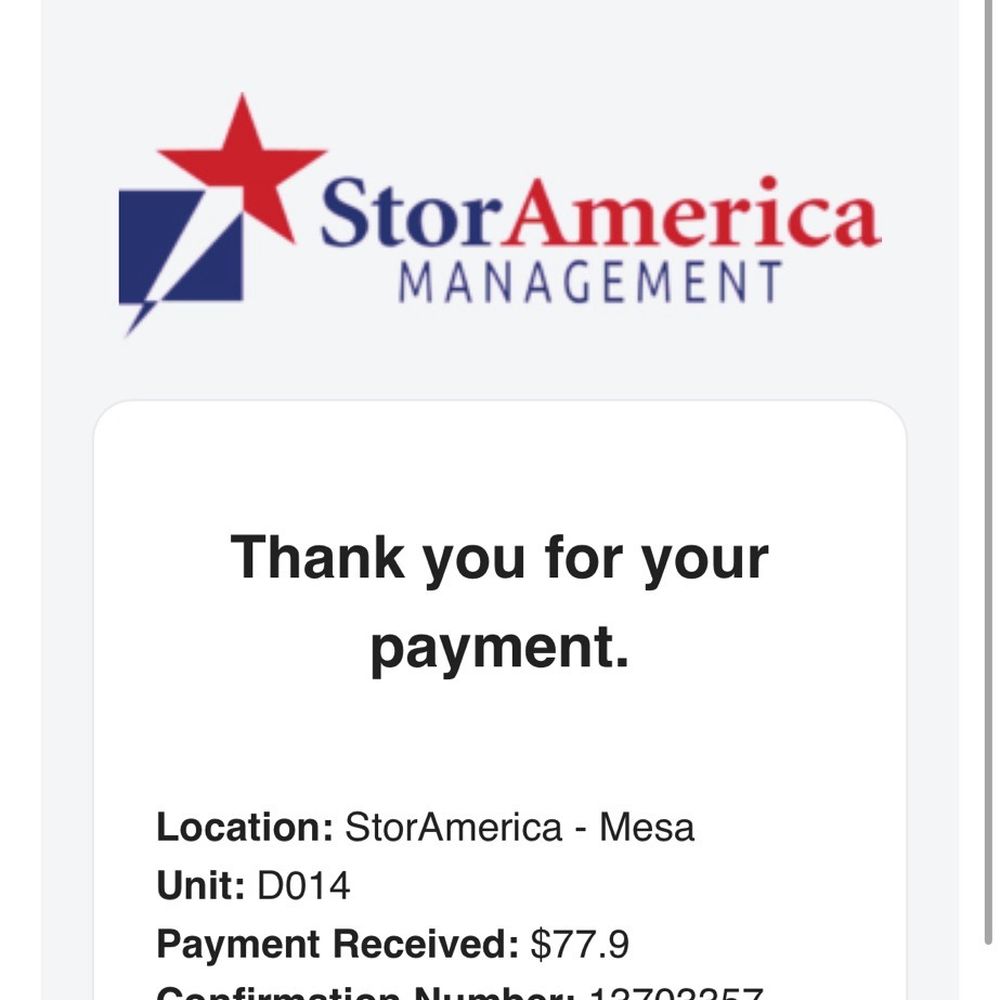 StorAmerica Mesa - Payment confirmation for July/August - Self Storage Near Me - Mesa, Arizona StorAmerica Mesa - Payment confirmation for July/August - Self Storage Near Me - Mesa, Arizona