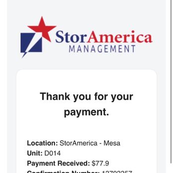 StorAmerica Mesa - Payment confirmation for July/August - Self Storage Near Me - Mesa, Arizona StorAmerica Mesa - Payment confirmation for July/August - Self Storage Near Me - Mesa, Arizona