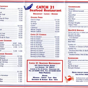 Catch 21 - Updated menu taken from Catch 21 on June 16, 2015. - Seafood Near Me - Los Angeles, California Catch 21 - Updated menu taken from Catch 21 on June 16, 2015. - Seafood Near Me - Los Angeles, California