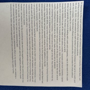 Famous Footwear - My complaint about famous footwear and their ruthless credit practices - Shoe Stores Near Me - Vista, California Famous Footwear - My complaint about famous footwear and their ruthless credit practices - Shoe Stores Near Me - Vista, California