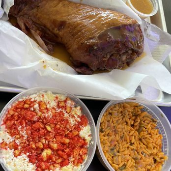 Stuff My Turkey - BK Turkey Leg with Henny Glaze, Spanish Rice & Elote Corn - Chicken Wings Near Me - Las Vegas, Nevada Stuff My Turkey - BK Turkey Leg with Henny Glaze, Spanish Rice & Elote Corn - Chicken Wings Near Me - Las Vegas, Nevada