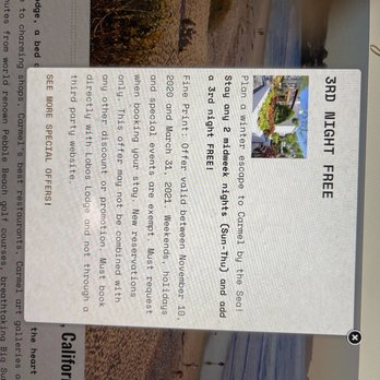 Lobos Lodge - The add showing the deal offered by the hotel. They refused to go or it - Hotels Near Me - Carmel, California