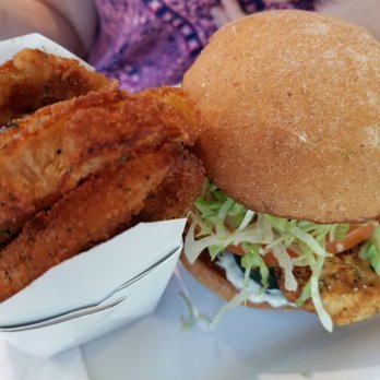 Burger Lounge - Onion rings and chicken sandwich with bacon & avocado - Burgers Near Me - Campbell, California Burger Lounge - Onion rings and chicken sandwich with bacon & avocado - Burgers Near Me - Campbell, California