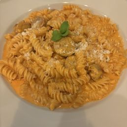 Fusilli pasta with vodka sauce and sausage. So good! Fusilli pasta with vodka sauce and sausage. So good!