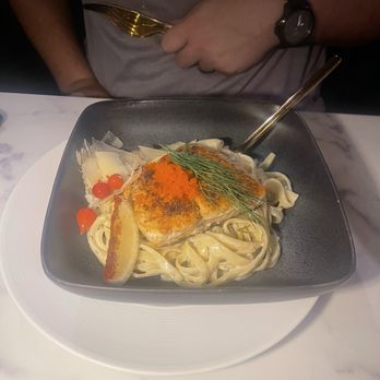 Commelfo Restaurant - Salmon pasta - Modern European Near Me - Miramar Beach, Florida