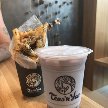 Teas'n You - Taro milk tea w/ garlic truffle fries.The taro milk taste exactly like actual taro and not powder at all.The truffle fries are delicious :) - Bubble Tea Near Me - Vienna, Virginia