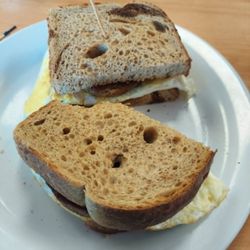 Kash’s Cafe - Two-Egg Sammie Sandwich with sausage patties on rye toast