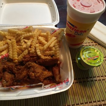 American Deli - 10 piece hot wing w/ lemon pepper sprinkle combo that includes crinkly fries,one dipping sauce, and drink. - Chicken Wings Near Me - Lawrenceville, Georgia