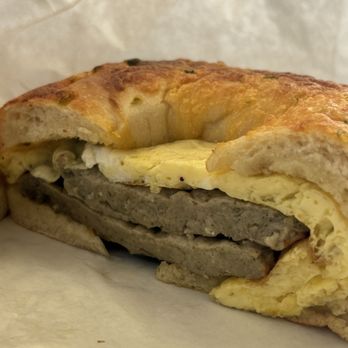 Miss Donuts and Bagels - Number 8  Bagel with egg and sausage - Donuts Near Me - La Verne, California