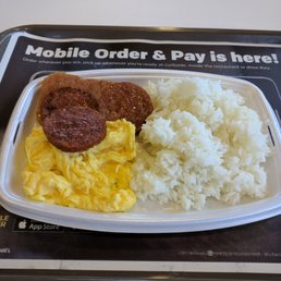 Portuguese Sausage, Spam, eggs and rice breakfast, all day