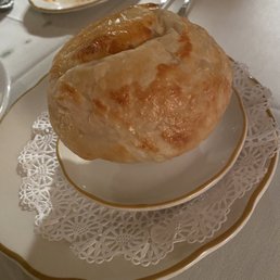 Lobster bisque with pastry on top. Lobster bisque with pastry on top.