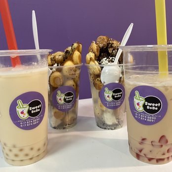 Sweet Boba - Green milk tea with lychee popping, wintermelon milk tea with strawberry jelly, and Oreo waffles with condensed milk! - Coffee & Tea Near Me - East Boston, Massachusetts