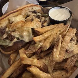 Freight House Tavern - Cheesesteak and hand cut fries.