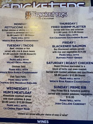 Menu photo 3 Cricketers British Pub & Restaurant - Dunedin Dunedin, FL Menu photo 3 Cricketers British Pub & Restaurant - Dunedin Dunedin, FL