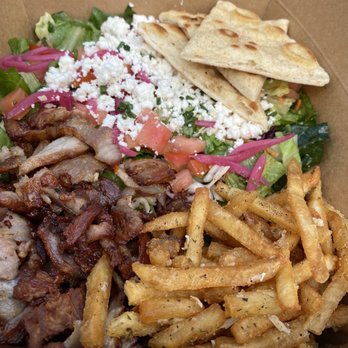 Pita GR - Greek salad with pork belly and garlic fries - Mediterranean Near Me - Downey, California Pita GR - Greek salad with pork belly and garlic fries - Mediterranean Near Me - Downey, California