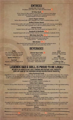 Menu photo 2 Legends Bar Niagara Falls, NY