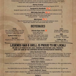 Legends Bar - New menu (May 2016) featuring local ingredients from local vendors, and homemade options.