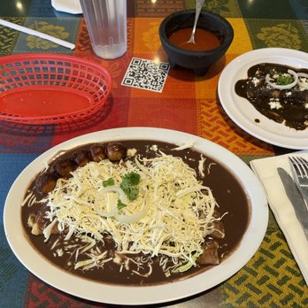 El Fortin Restaurant - Enfrijoladas and enchilada with mole negro. - Mexican Near Me - Fullerton, California