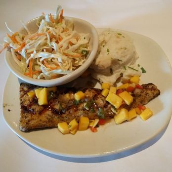 Bonefish Grill - Caribbean cobia with the mango salsa in a small with garlic whipped potatoes and cole slaw. - Seafood Near Me - Snellville, Georgia Bonefish Grill - Caribbean cobia with the mango salsa in a small with garlic whipped potatoes and cole slaw. - Seafood Near Me - Snellville, Georgia
