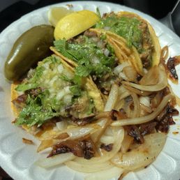 tacos with lemon, grilled onions and peppers tacos with lemon, grilled onions and peppers
