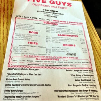 Five Guys - Menu - Burgers Near Me - Torrance, California Five Guys - Menu - Burgers Near Me - Torrance, California