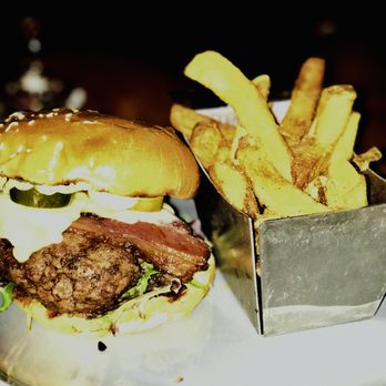 Ember Wood Fired Grill - a burger and french fries - Whiskey Bars Near Me - Dover, New Hampshire