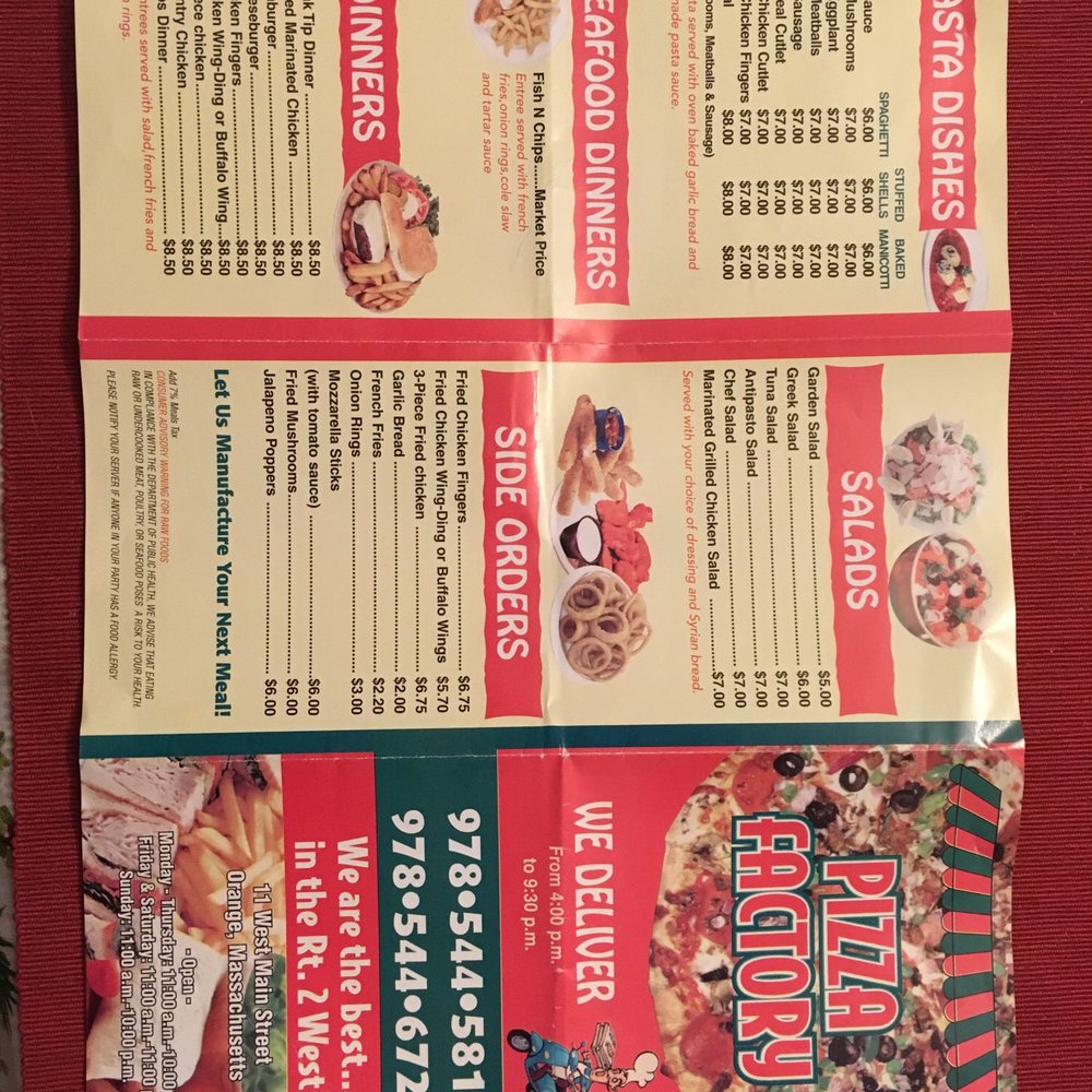 Pizza Factory - Menu - Pizza Near Me - Orange, Massachusetts Pizza Factory - Menu - Pizza Near Me - Orange, Massachusetts