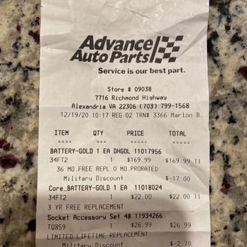 Advance Auto Parts - Our Receipt - Auto Parts & Supplies Near Me - Alexandria, Virginia Advance Auto Parts - Our Receipt - Auto Parts & Supplies Near Me - Alexandria, Virginia